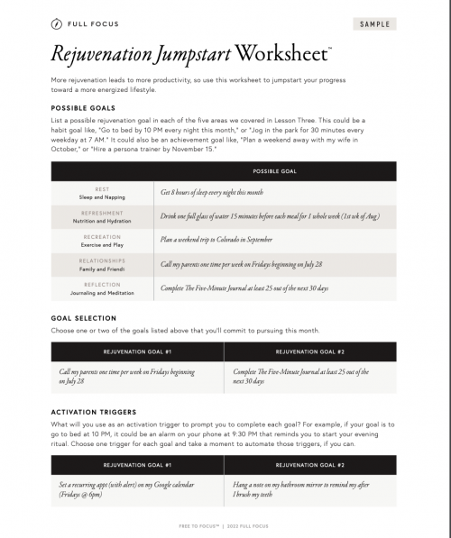 Exercise: Rejuvenation Self-Assessment